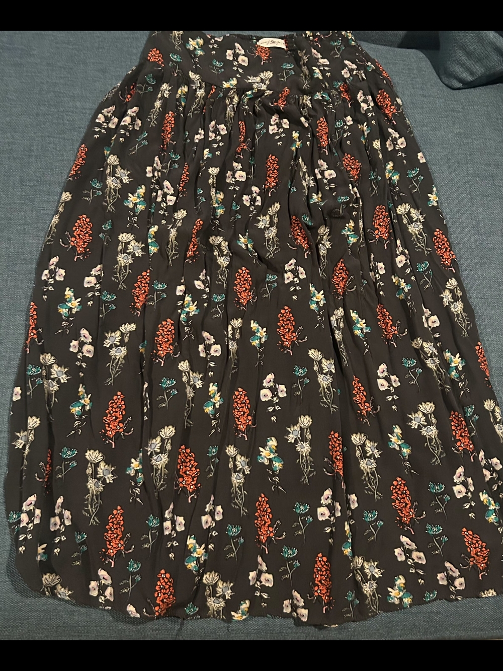 NATURAL LIFE Black Maxi Skirt with Red, Teal & Cream Floral Print